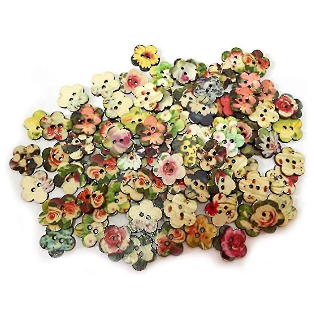 100pcs Handmade Painting Wooden Buttons With 2 Holes Craft Clothes Buttons For Diy Crafts Decor