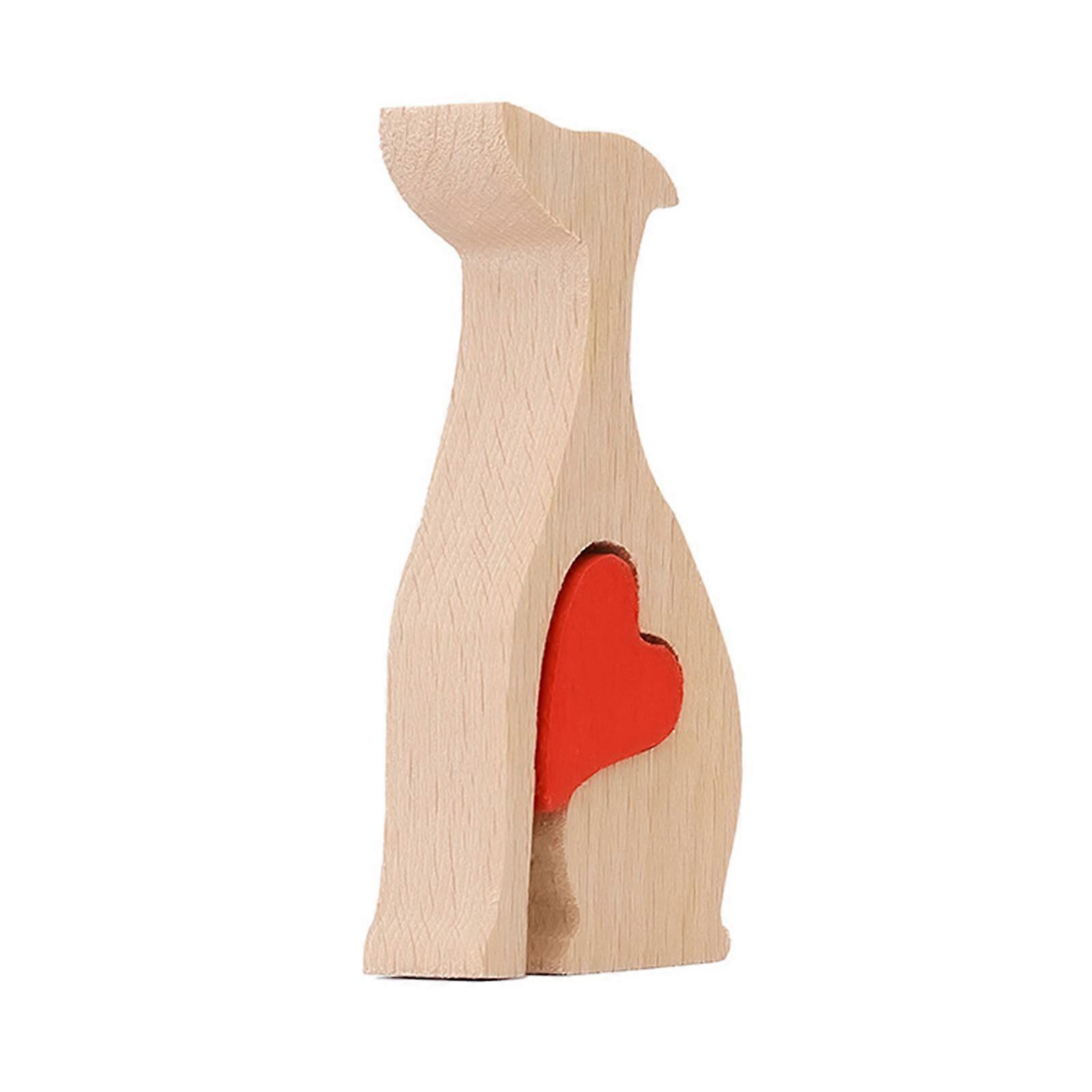 Cute Dog Heart Shape Figurine Lovely Creative Wood Decoration for Desk Table Living Room Decor