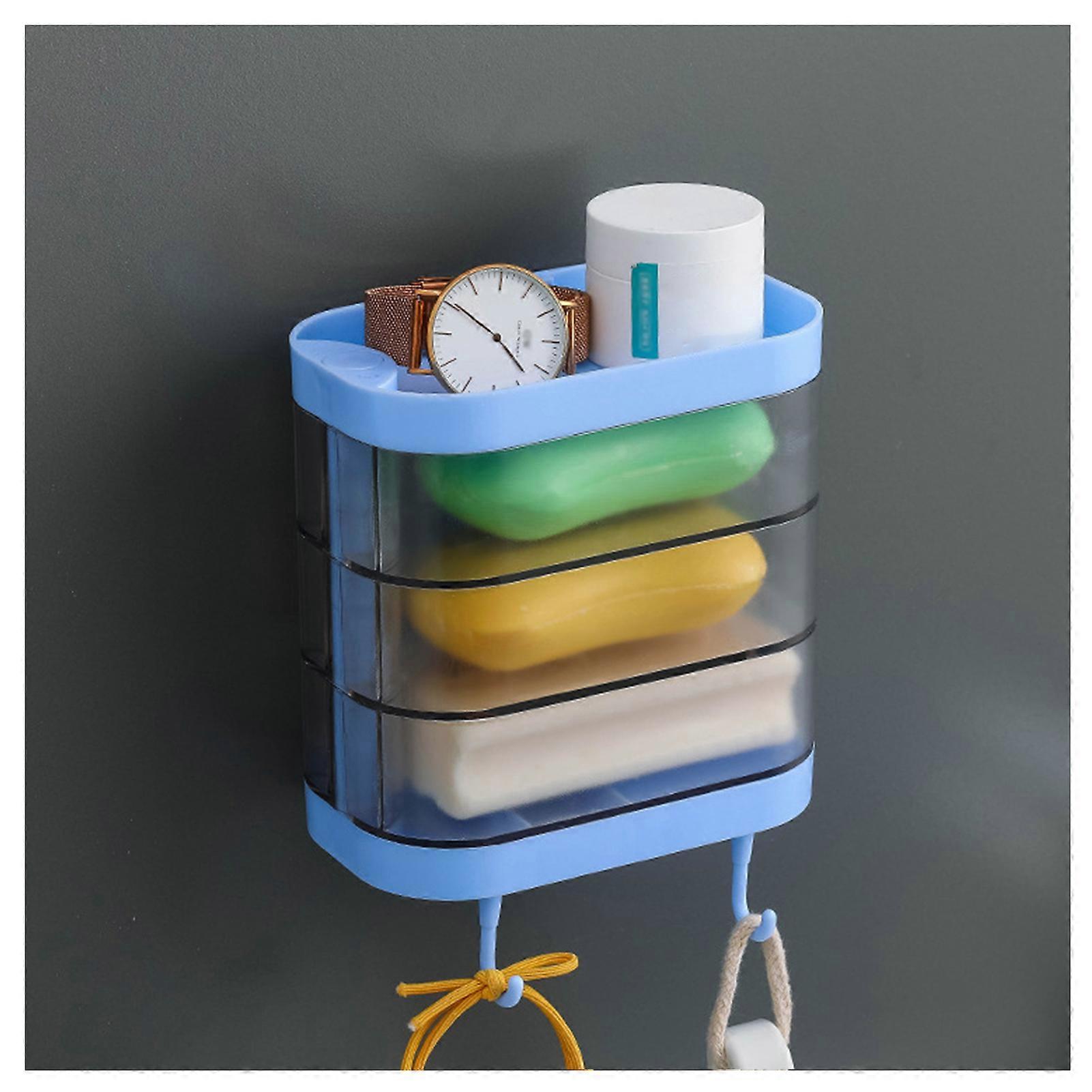 Plastic Bathroom Soap Dish Durable No Punching Holder for Kitchen Bathroom Wall