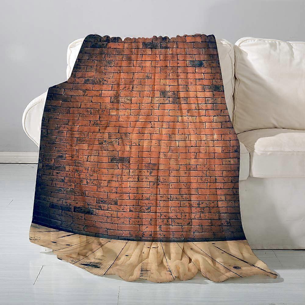 flannel Blanket Sofa ThrowOld Fashioned Bricks in Dark Room with Antique Wood Floor Vintage Ancient Retro- Versatile Blanket Fluffy Soft Throw for Bed