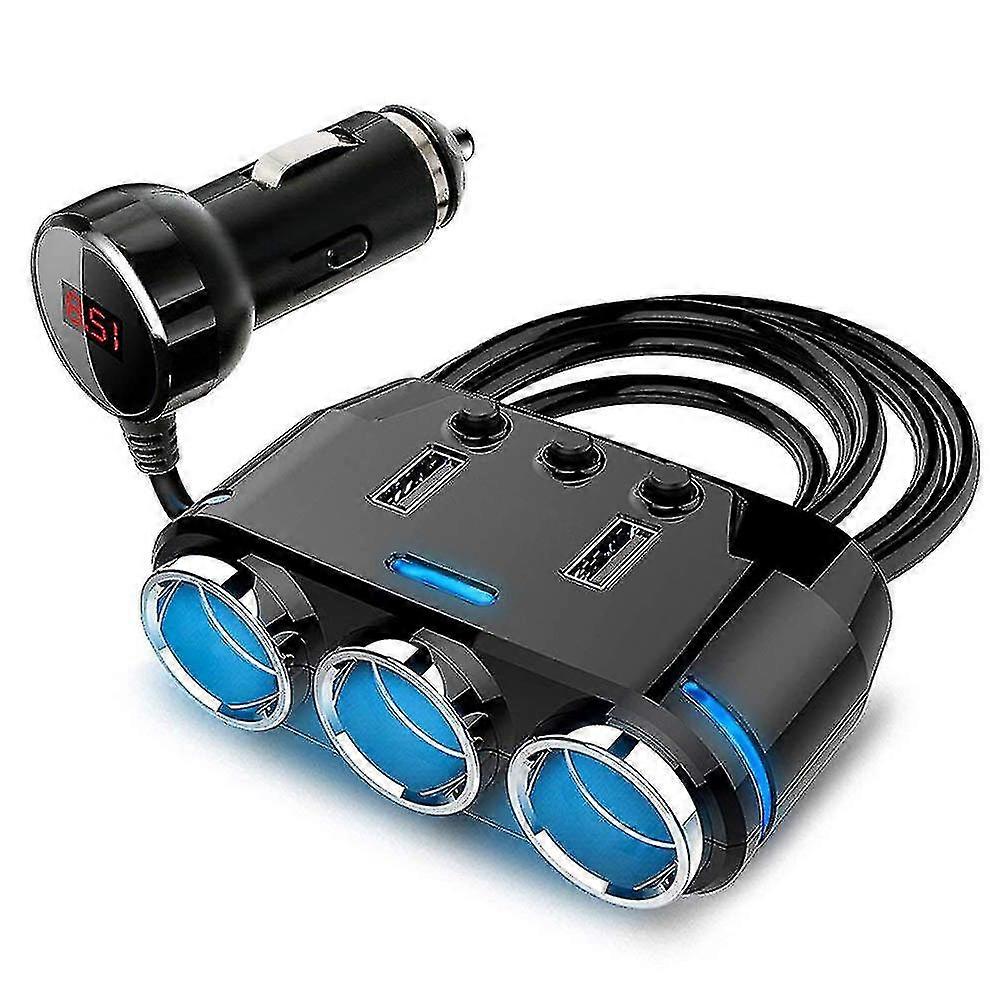 Cigarette Lighter Adapter 3 Socket Cigarette Lighter Splitter With Led Voltage Display Dual Usb Car Charger On/off Switches Car Splitter