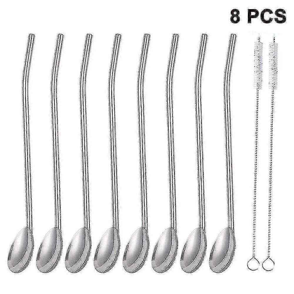 Reusable Stainless Steel Straws Spoons With Spoons With Brush 8 Pcs