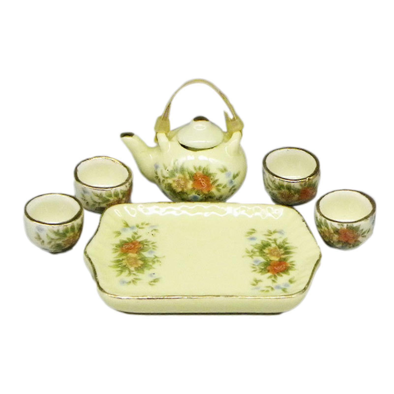 6 Pcs/Set Dollhouse Tea Set Multifunctional Reusable Scale 1:12 Doll House Miniature Porcelain Tea Cup Set for DIY Toys