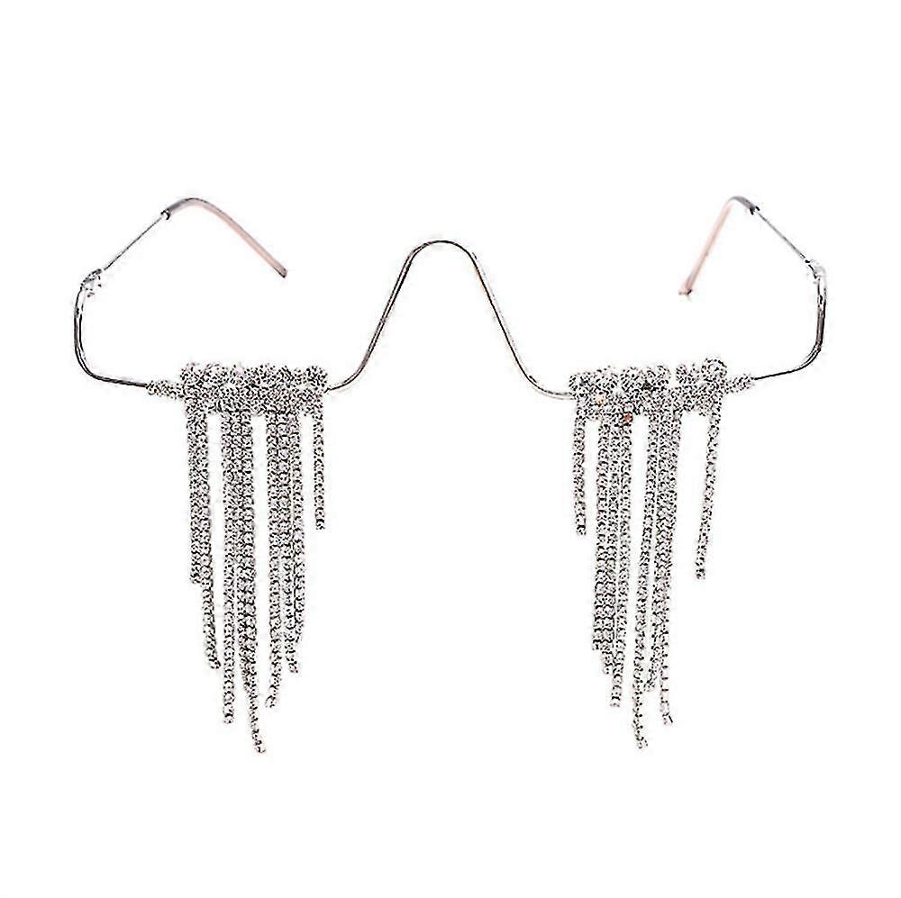 Ladies Fashion Metal Wave Rimless Decorative Soda Glasses Frame