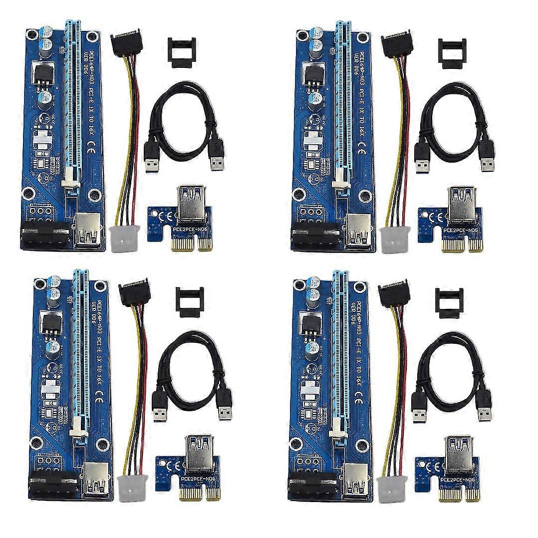 4pcs Ver006 Pci-e Riser Card For Pci Express 1x To 16x Pcie Card Extender Usb 3.0 Sata Cable For 4