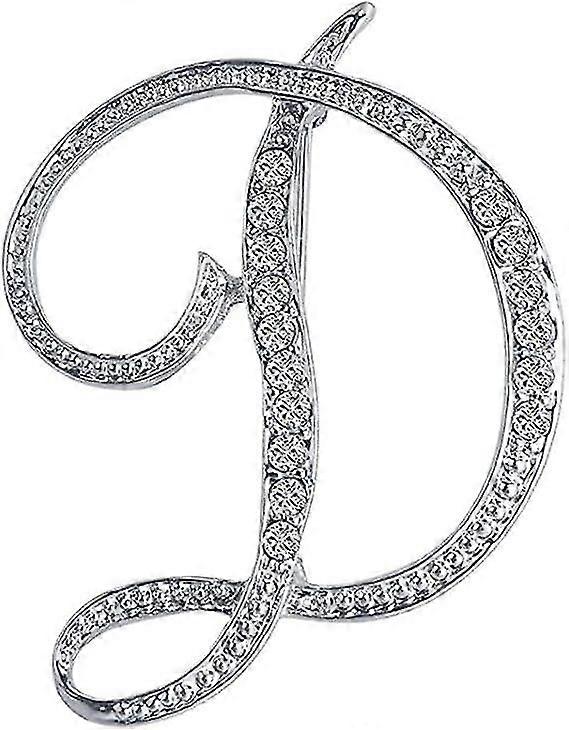D Initial Letters Brooch For Women, Silver Metal Brooches With Clear Crystal Rhinestones, Women's Geometric Fashion Temperament Brooch With Diam