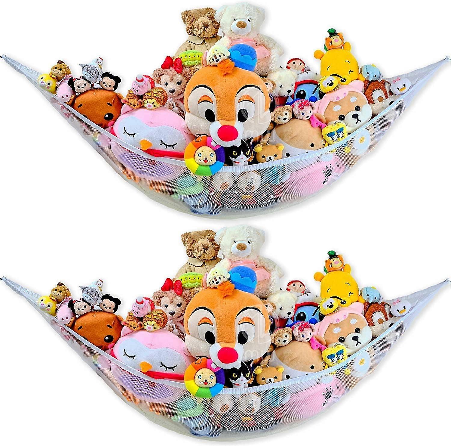 2PCS Stuffed Animals Jumbo Toy Storage Hammock (Multiple Style) Mesh 130*90*90CM,White