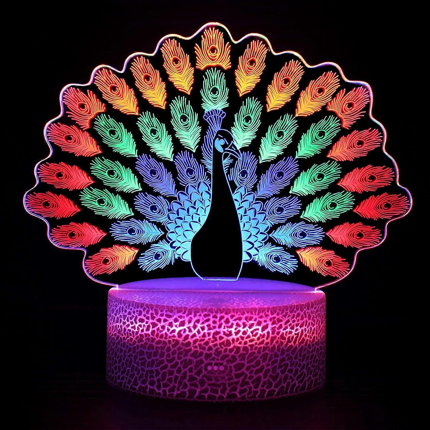 Night Light for Kids, 3D Illusion Peacock Lamp