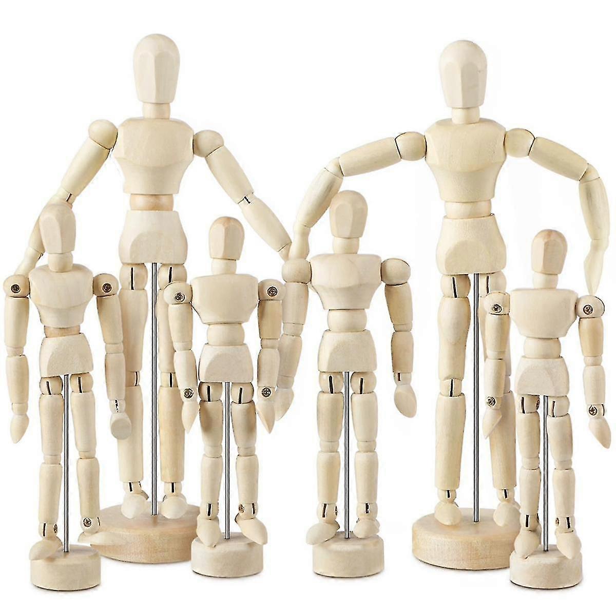 6 Pcs Artist Mannequin Model Wooden Manikin Drawing Moveable Figure Model with Stand Flexible Jointed Mannequin