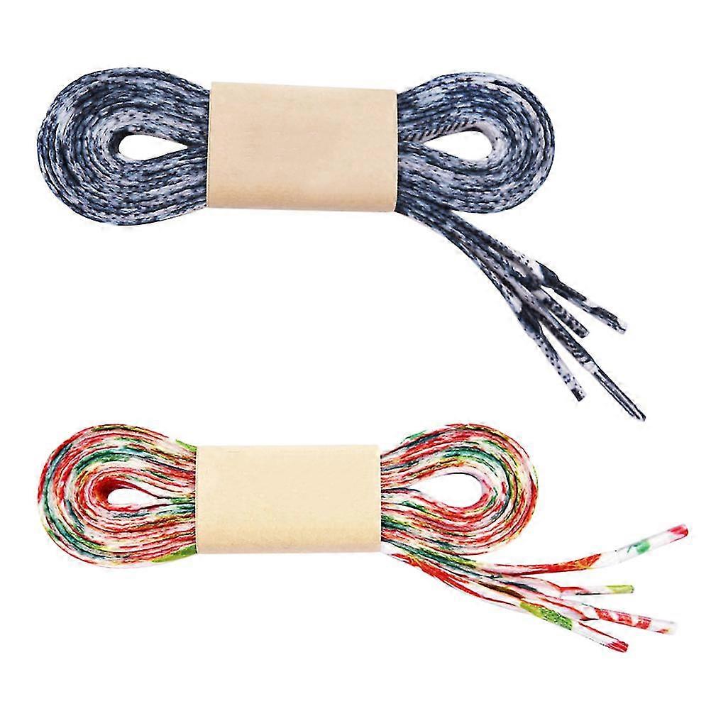 2pairs Of Casual Sneaker Polyester Shoe Strings Printed Shoelaces Fashion Shoe Lace(floral Noise + Black And White Noise)
