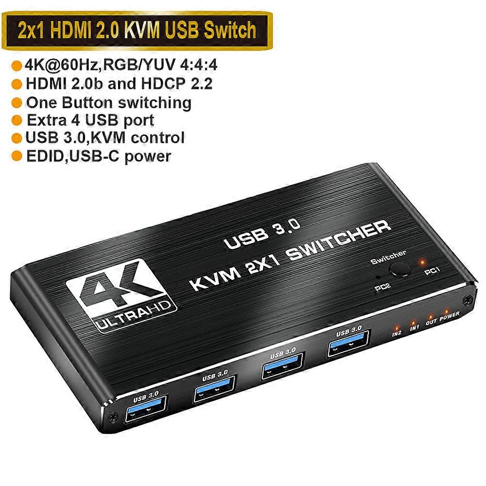 מתג KVM 8K תואם HDMI 2K 144Hz 2 יציאות HDMI תיבת מתג KVM USB לשני מחשבים שתף 1 צג מקלדת עכבר מדפסת