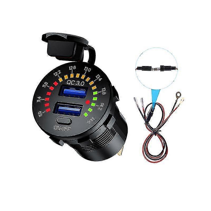 12v 24v Qc 3.0 Podwójna ładowarka samochodowa USB Wodoodporne gniazdo USB 18w Szybkie ładowanie z woltomierzem LED On Off Switch zasilający (ruipei)