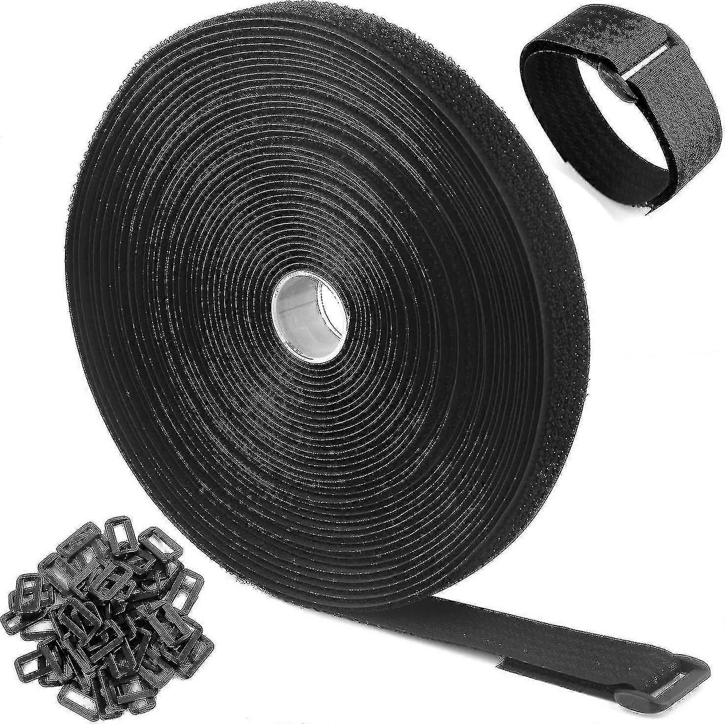 10m Hook And Loop Tape With 50 Buckle, Free Cut Length Hook And Loop Cable Ties Gift