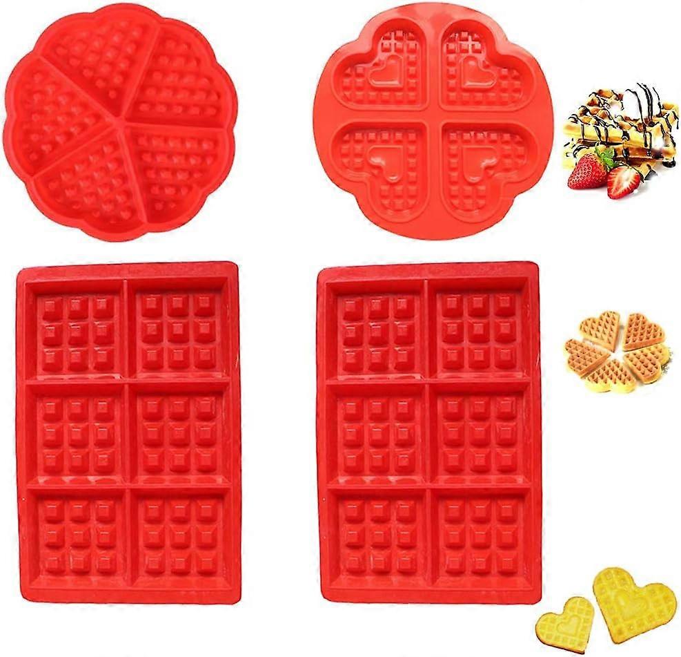 Set of 4 Silicone Waffle Molds - Nonstick Bakeware - Cake Molds - High Quality - Multicolor