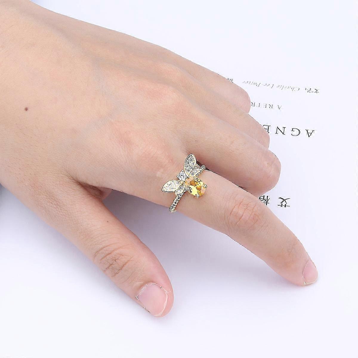 Gold Plated Yellow Crystal Bee Ring - Creative Yellow Crystal Bee Gold Ring