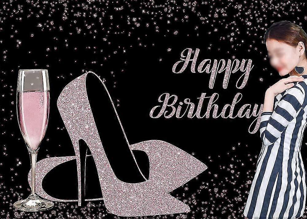 50. Geburtstag Hintergrund Lila Glitzernd – 3x2,4 M Vinyl, Mit Champagner & High Heels Motiv
