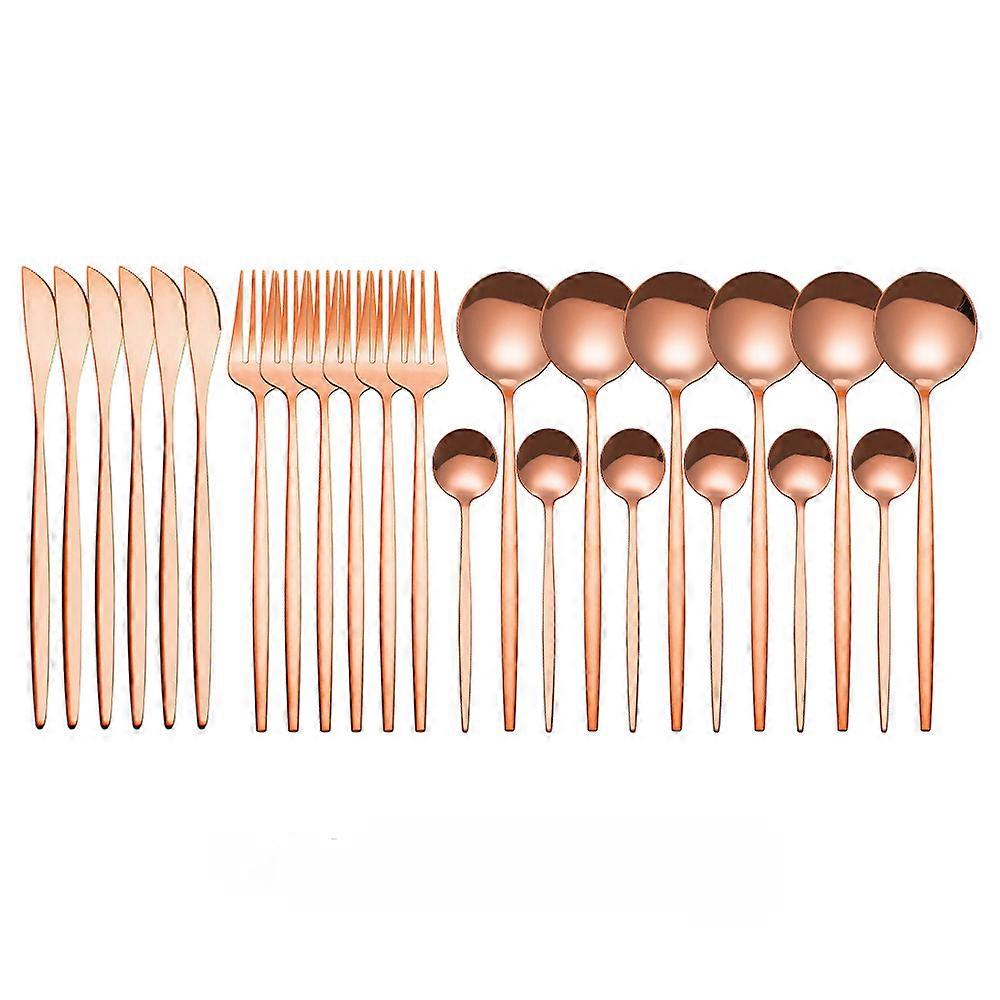 24Pcs Stainless Steel Tableware Knife Fork Tea Spoon Upscale Dinnerware Gift