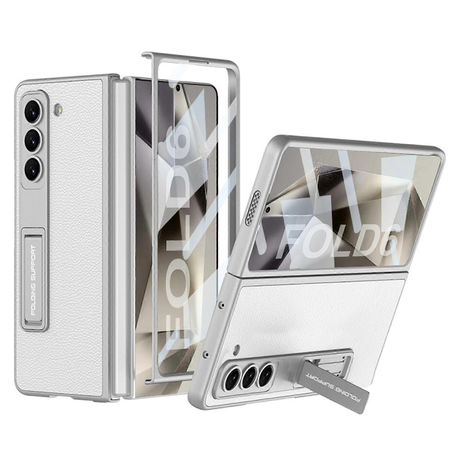 Case for Samsung Z Fold6, Built-in Screen Protector and Different Kickstand Angles, Anti-Scratches Ultra-Thin Anti-Shock Leather Protective Phone Cove