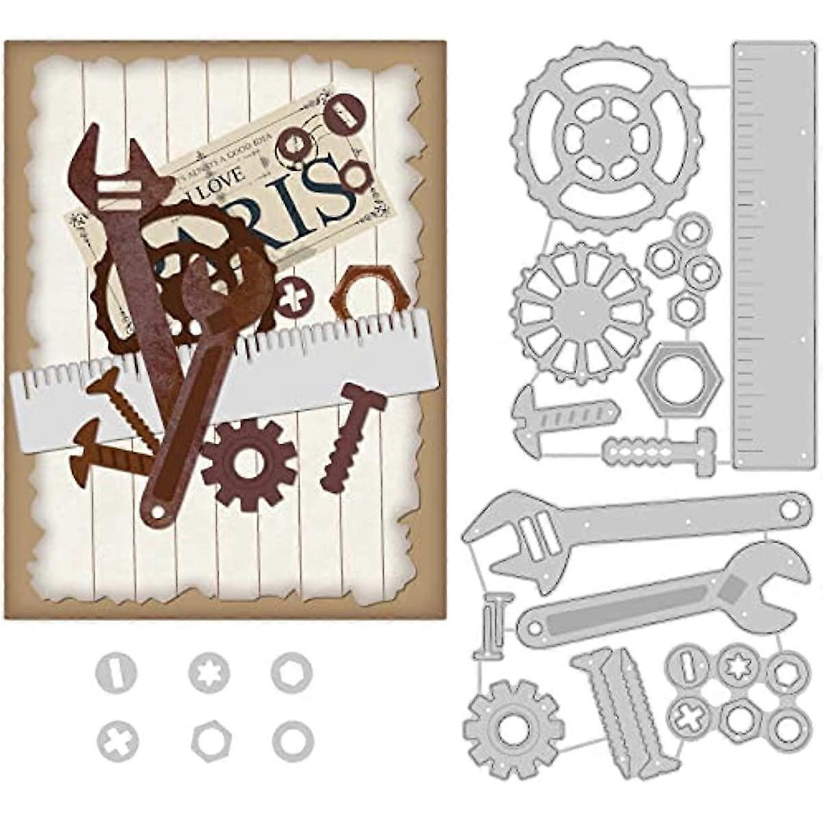 2Pcs Tools Pattern Carbon Steel Cutting Dies Stencils Rulers Wrenches Pattern Metal Die Cuts Metal Stencil Template for DIY Scrapbooking Photo Album D