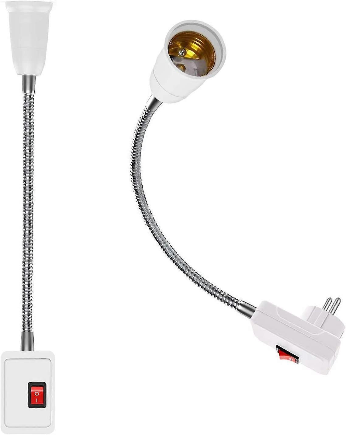 2PCS E27 LED Bulb Light Holder with Switch, Lamp Holder Adapter Converter with 5.9 Flexible Gooseneck and EU Plug, E27 Bulb Holder