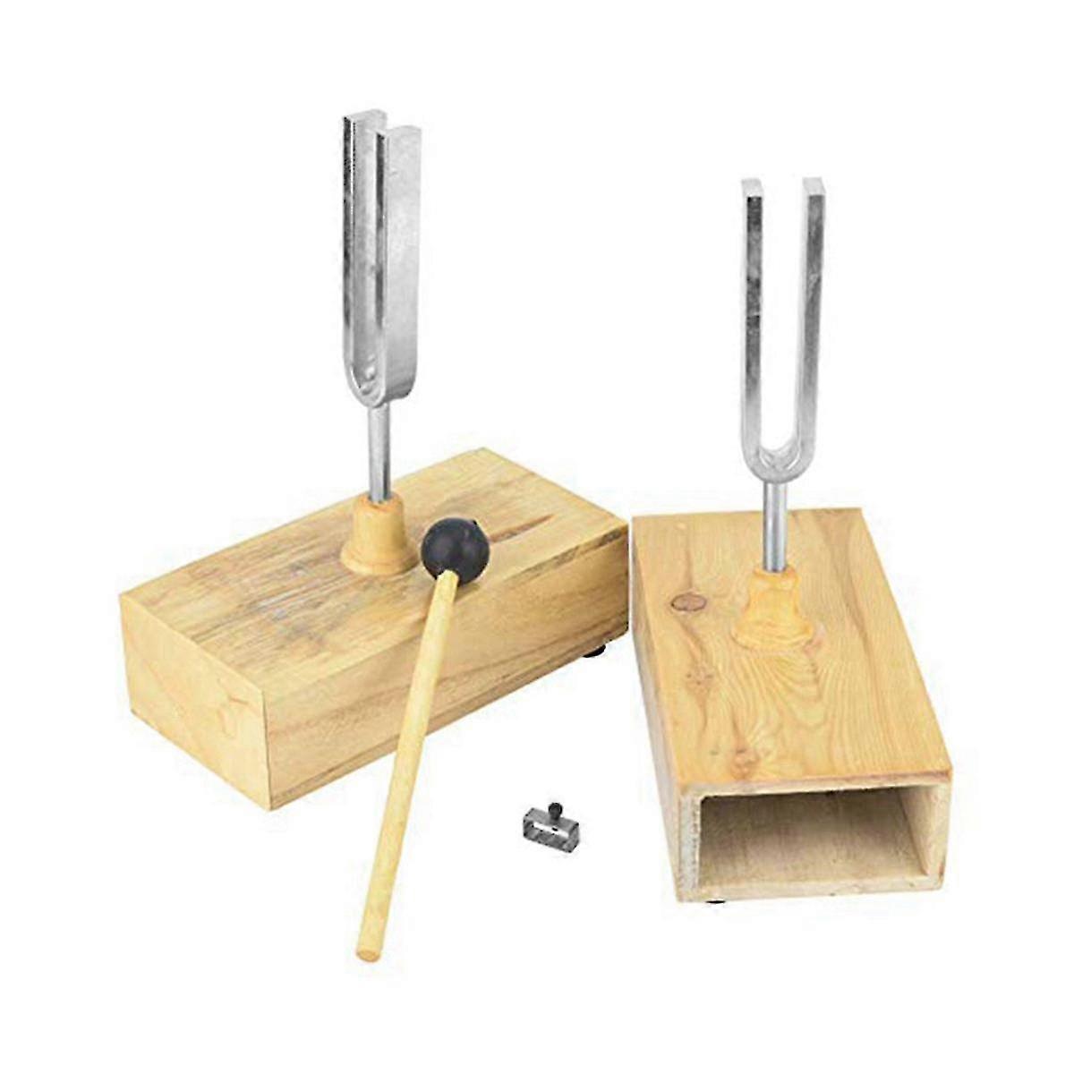 2 Pcs Tuning Fork With Wood Resonator Box, 440hz Virbration Experimental Instrument With 1 Pcs Tuni