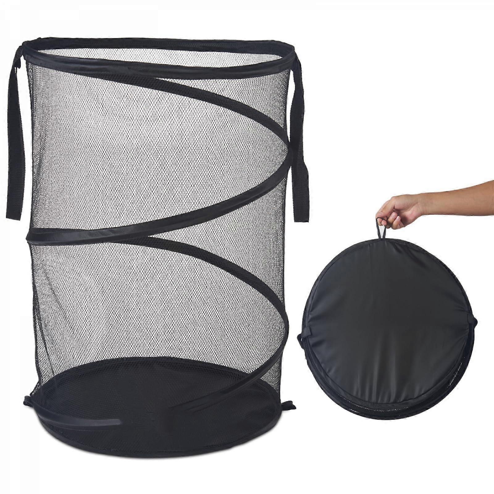 Mesh Pop-up Laundry Basket 115L Foldable Laundry Basket Extra Large Capacity Foldable Clothes Storage Basket with Handle 26H x 18W x 18L (Black) -GSL