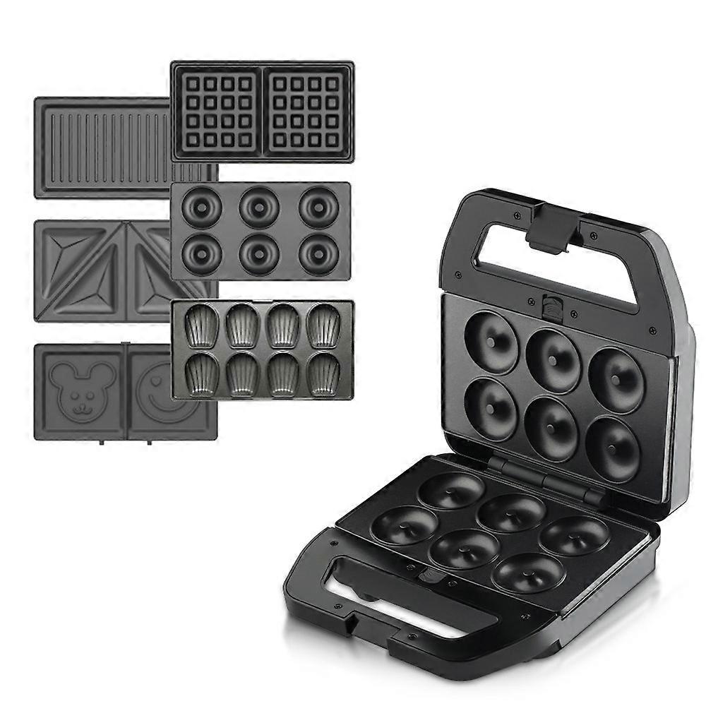 6 in 1 Electric Sandwich Maker Breakfast Machine with 6-set Removable Non-stick Plates Double-Sided Heating Waffle Maker Donut Maker Panini Press Gr