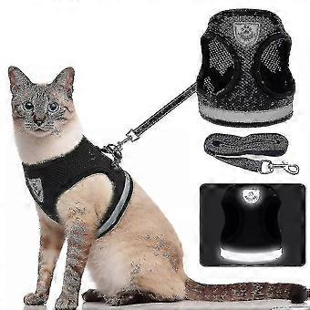 Breathable Cat Harness And Leash Escape Proof Pet Clothes Kitten Puppy Dog Xl Black