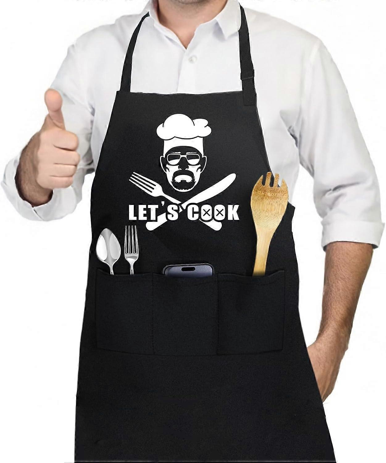 Funny Grill Aprons for Men Dad Husband Gifts 3 Pockets Sleeveless Apron BBQ Apron Cooking Chef ApronsPolyester Sleeveless Apron with Double Shoulder B