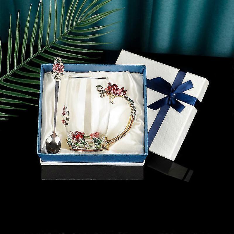 Flower Tea Enamel Red Lead-free With Spoon