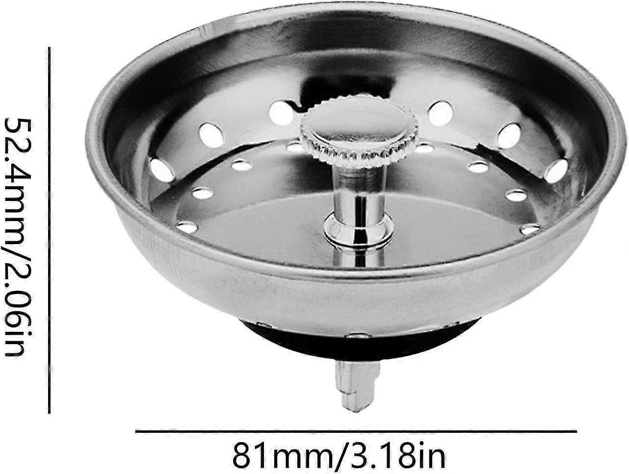 2-Pack Kitchen Sink Drain Strainer – Stainless Steel With Rubber Base, Fits Standard Drains, 36 Holes For Food Debris