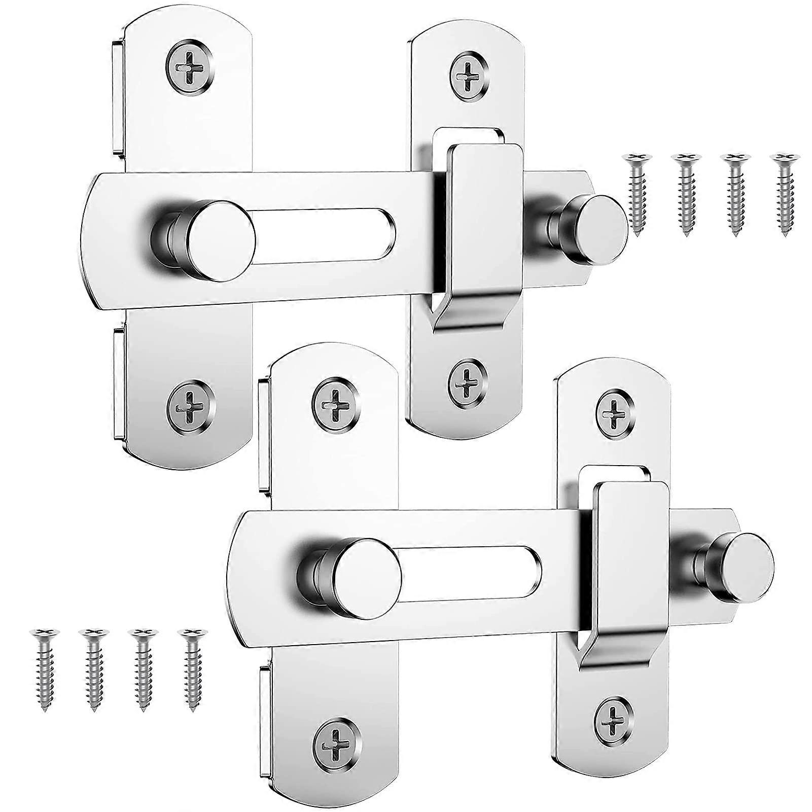 Paquet de 2 serrures de porte de grange à 180 degrés Privacy Flip Cadenas Loquets de sécurité, butée de salle de bain coulissante en acier inoxydable serrure à deux volets serrure antique (argent)