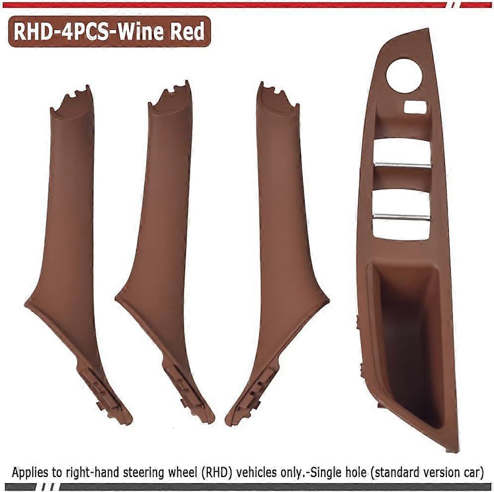 RHD Wine Red Side Door Handle for BMW 5 Series F10 F11,Inner Door Pull Handle Trim Cover Kits Replacement Window Switch Armrest Panel for BMW 520 523