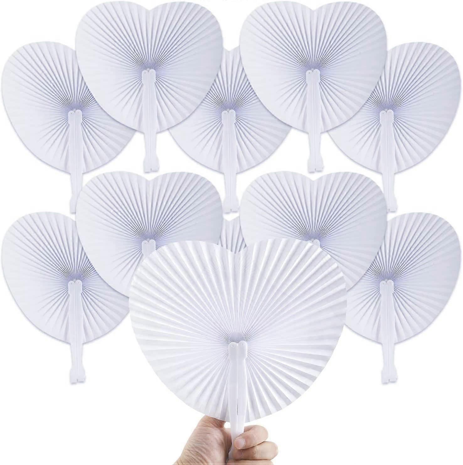 Confezione da 60 Ventilatori portatili pieghevoli Carta biancaWeddingAssortimento con manico in plastica per festa di compleanno (cuore)