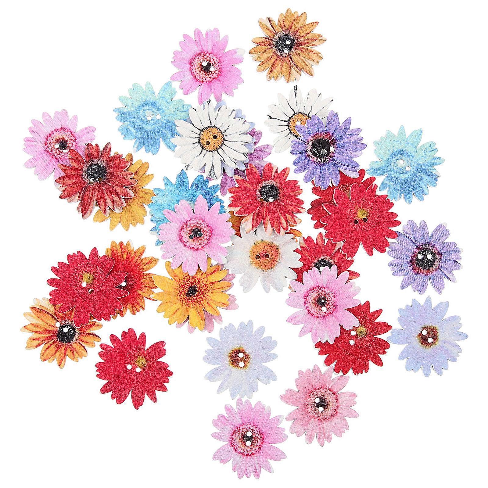 50Pcs Wooden Crafts Buttons Flower Shaped Buttons DIY Buttons for Crafting Wooden Daisy Buttons