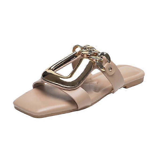 Women's Square Open Toe Flat Sandals with Chain