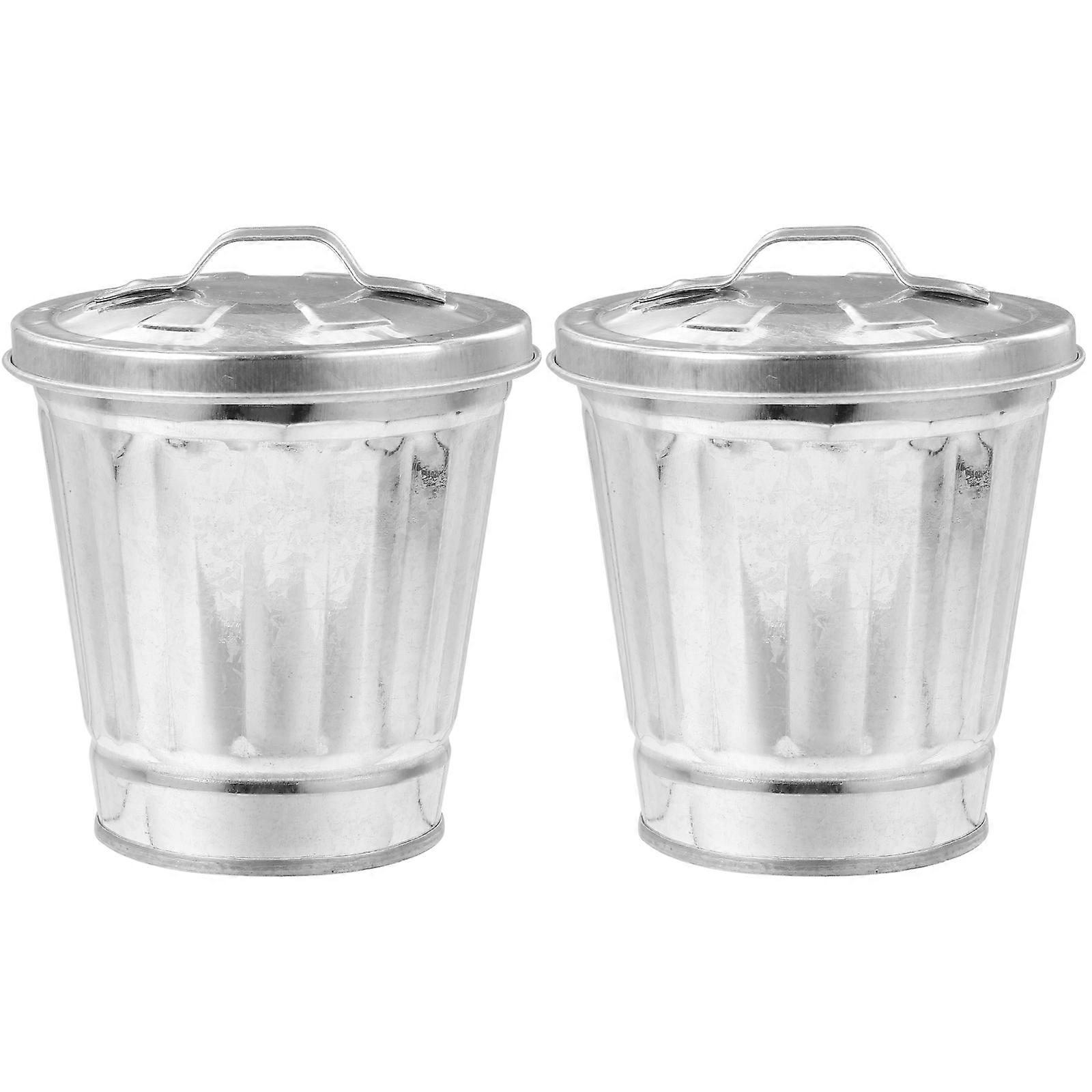 2pcs Bureau Galvanisé Fer Trash Can Bureau Trash Bucket Garbage Storage Holder Garbage Bucket