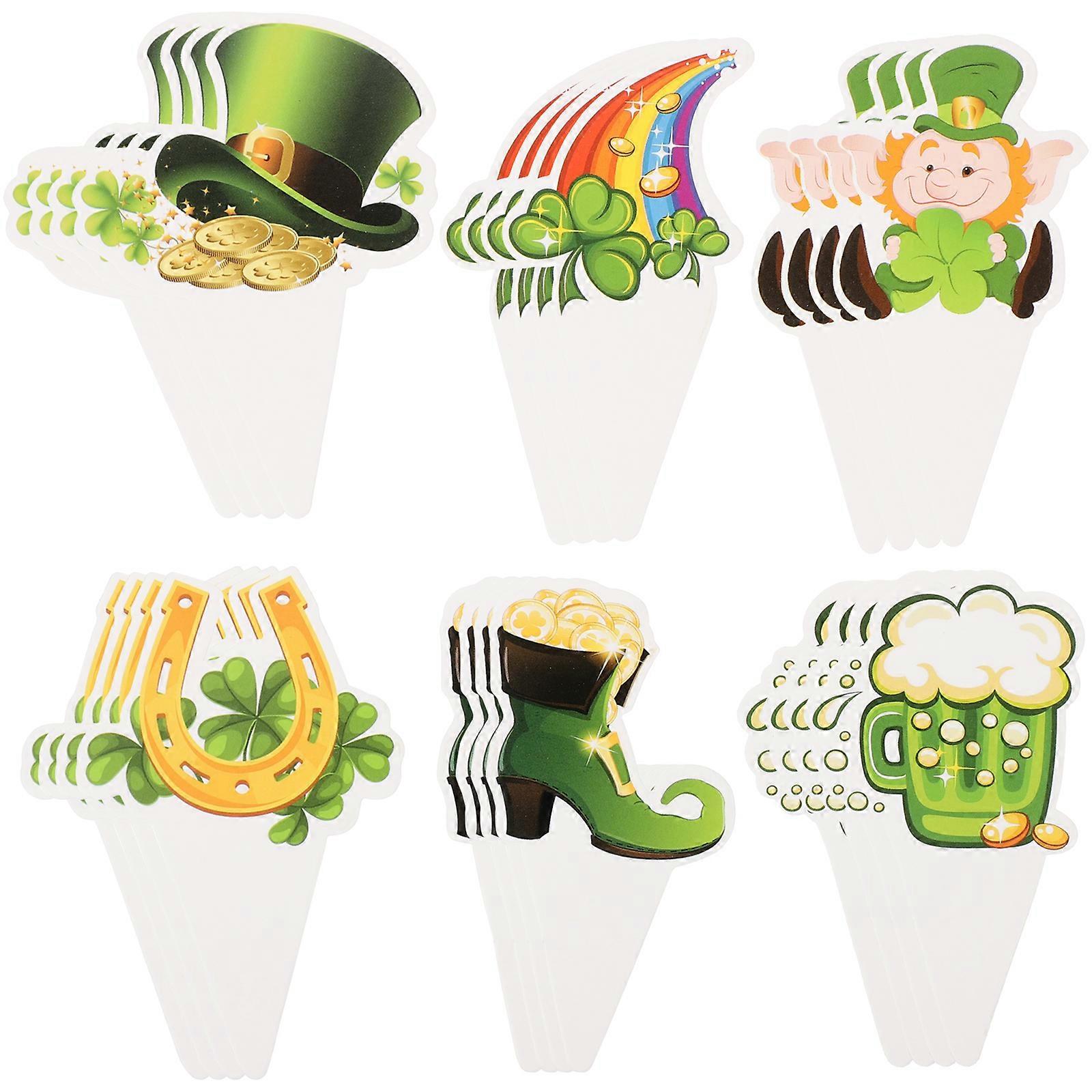 24Pcs St Patrick's Day Cupcake Toppers Shamrock Cupcake Toppers St Patrick Cake Decor