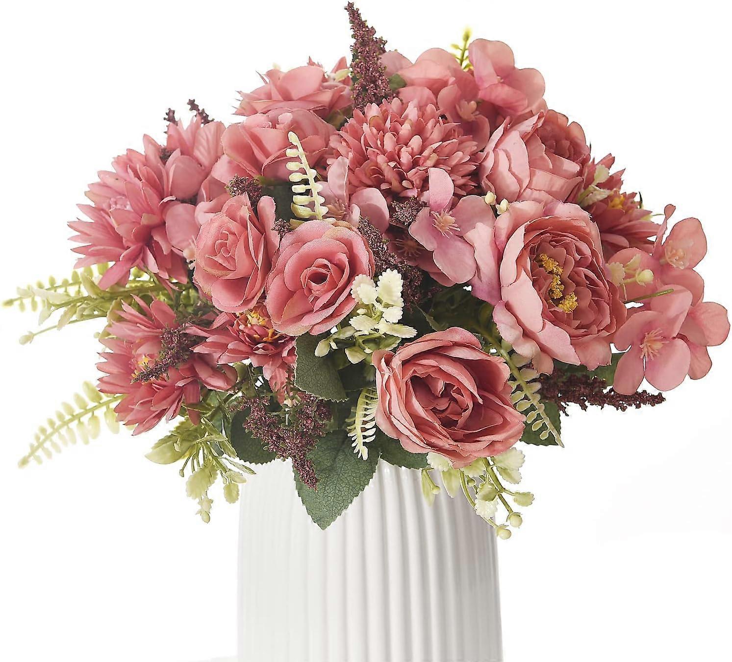 باقة الحرير الوردي زهرة اصطناعية لحفل استحمام الطفل ديكور الزفاف المنزلي ، حزمة من 10 (كريم)