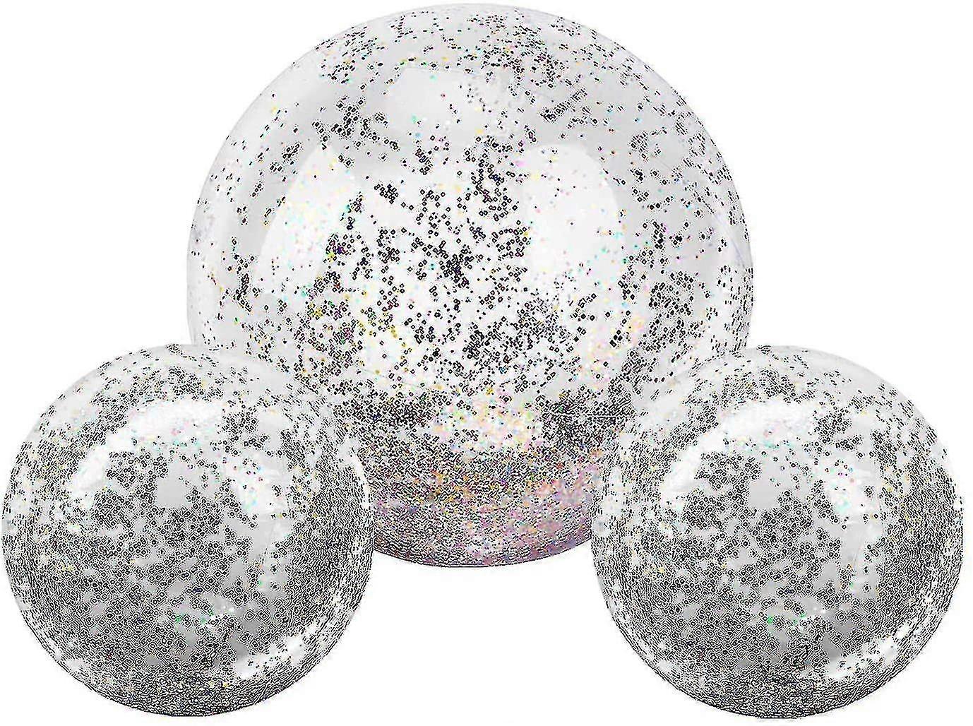 Inflatable Beach Ball, (3 Pack) Giant Glitter Beach Ball Summer Swimming Balls Floatable