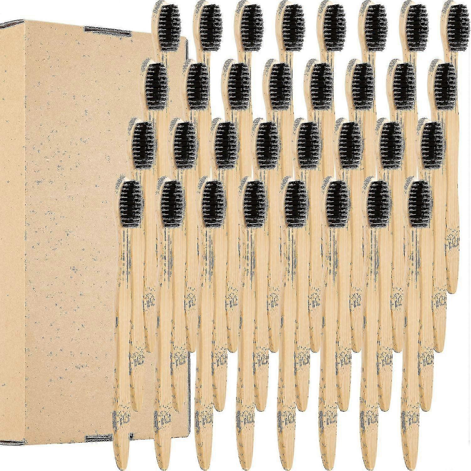 32 pezzi Spazzolini da denti in bambù biodegradabili Spazzolino da denti naturale Spazzolino da denti in legno di bambù compostabile con setole sottili e morbide per adolescenti e adulti (nero B