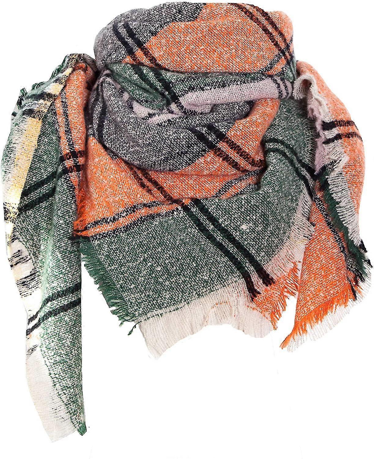 Womens Warm Scarf Half Shawls Triangle Scarves Stripe Plaid
