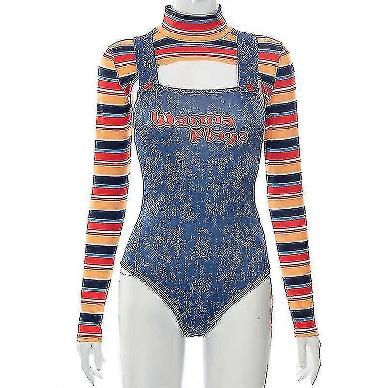 Tib Hiriginレディース2個ハロウィンコスチューム怖い悪夢キラードールプレイしたい映画キャラクタードレスチャッキードールコスチュームセット