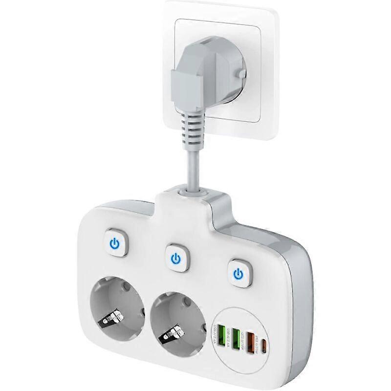 Multiprise interrupteur unique 2 compartiments, multiprise avec 3 interrupteurs, double fiche murale avec 4 USB,adaptateur de prise avec protection c
