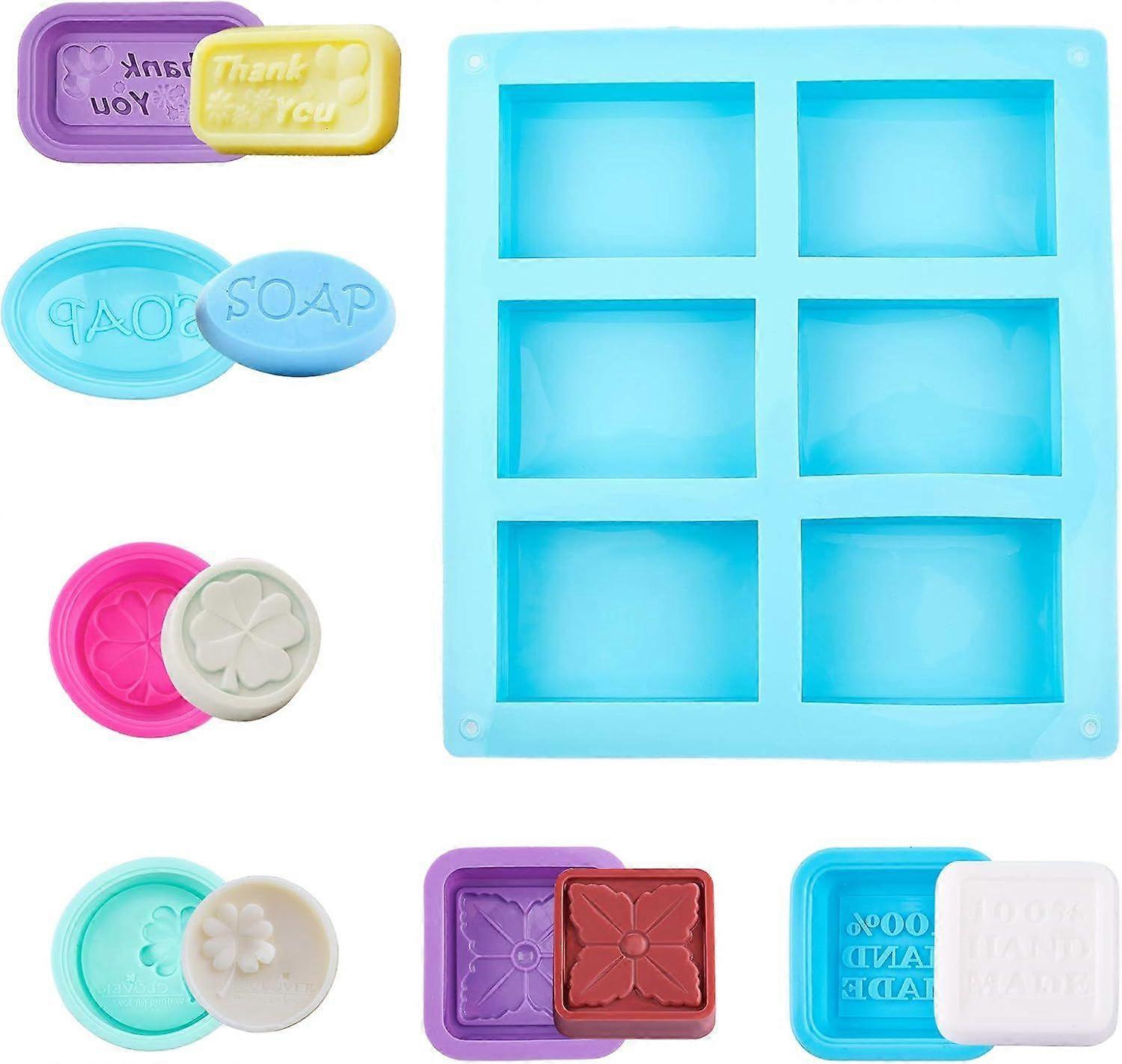 7 Pack Silicone Soap Moulds, 6 Cavities Rectangle Silicone Soap Moulds with 6 Style Soap Making Moulds for Soap Bath Bomb, Lotion Bar, Polymer Clay, W