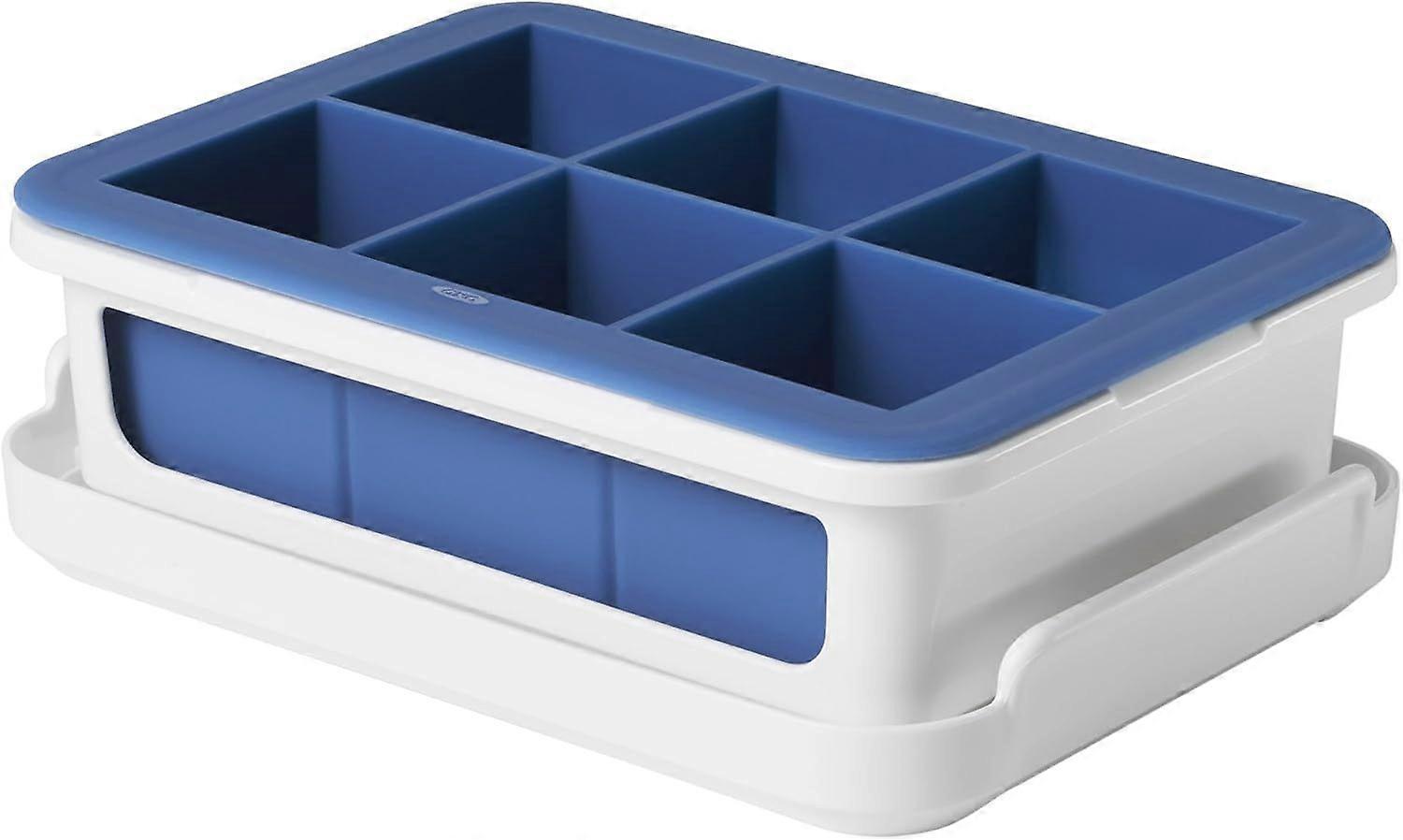 1  PCS  Silicone Stackable Ice Cube Tray with Lid - Large Cube,Dark Blue