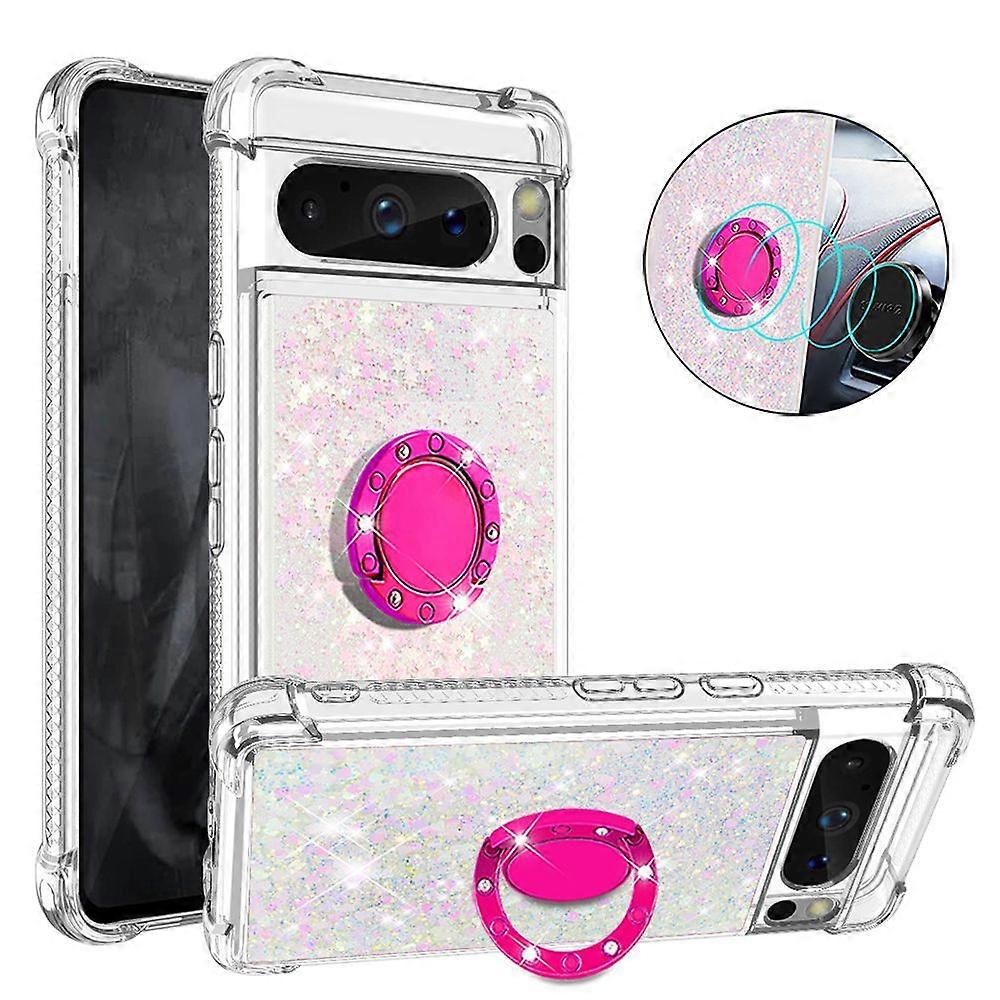 Case for Google Pixel 8 Pro 5G Bling Flowing Liquid Floating Sparkle Glitter Bumper with Rotation Ring Kickstand Compatible with Google Pixel 8 Pro 5G