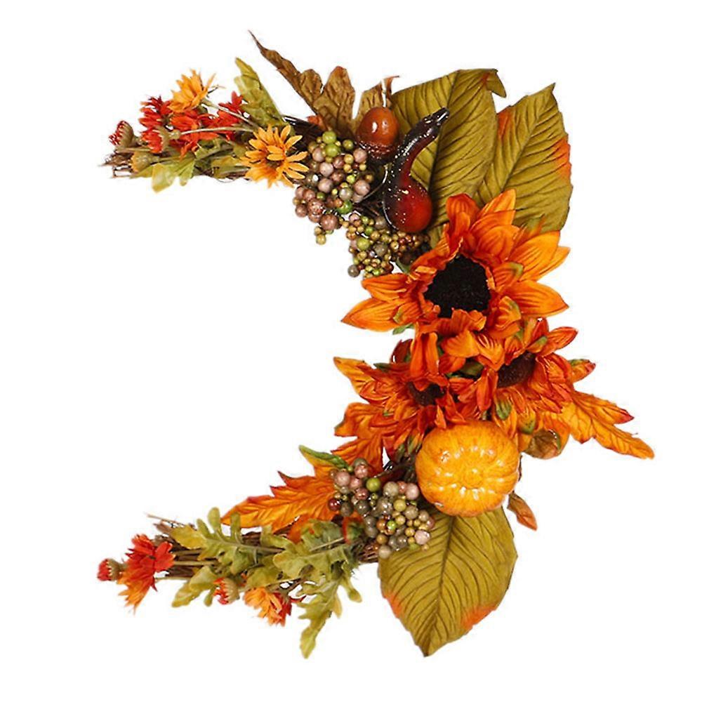 Artificial Flower Autumn Wreath - Pumpkin, Sunflower, Maple Leaf