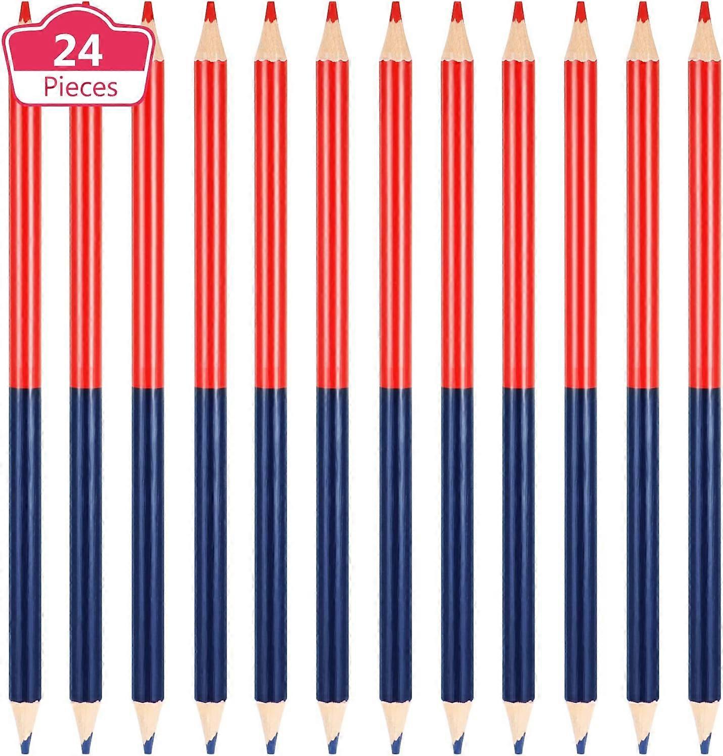 24 Pack Checking Pencils Red And Blue Erasable Pencils Pre-Sharpened For Checking Map Coloring Tests Grading