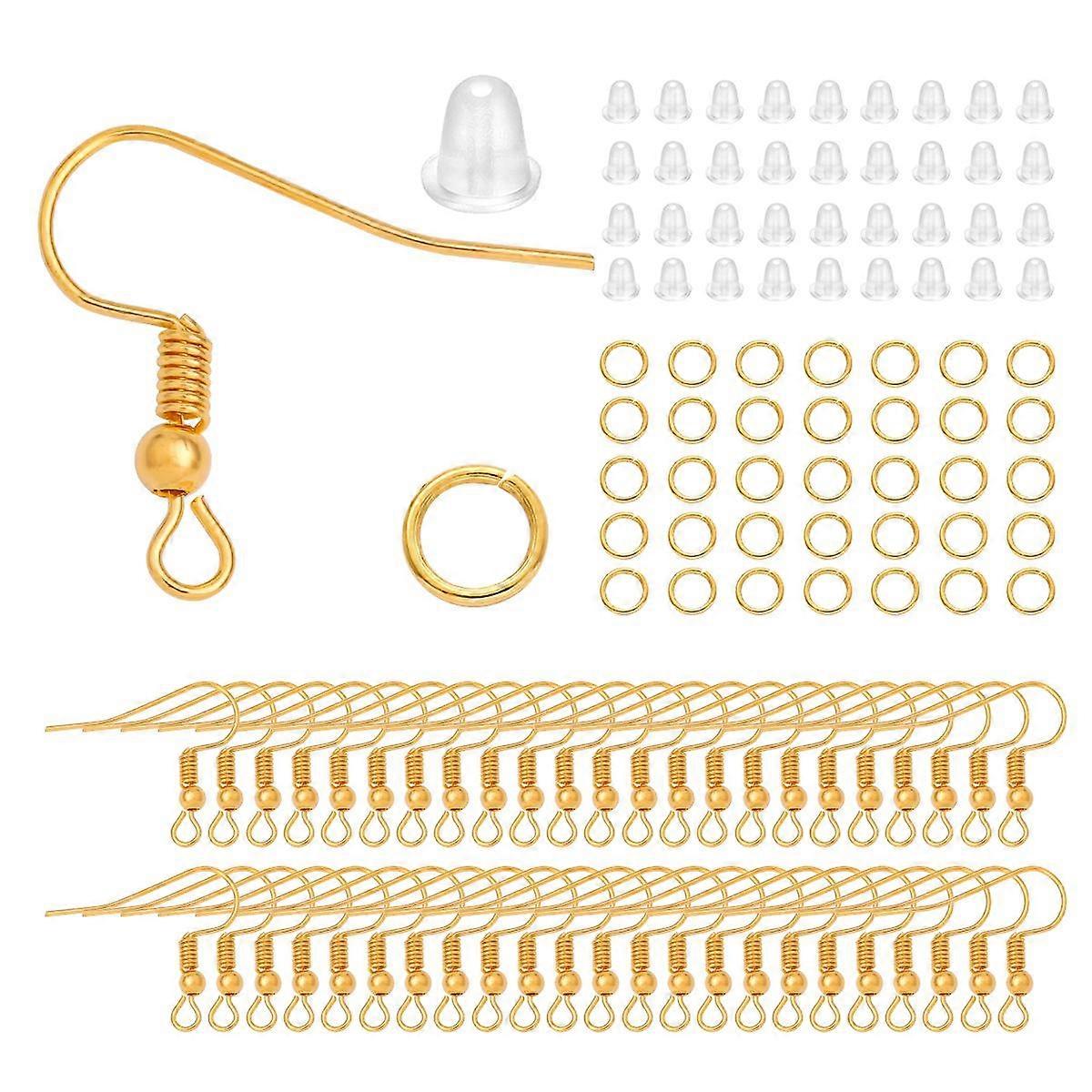 300pcs/Set Hypoallergenic Earring Hook Kit Mix-color Ear Wires Fish Hooks Open Jump Rings Earplugs For Earring Making Repair
